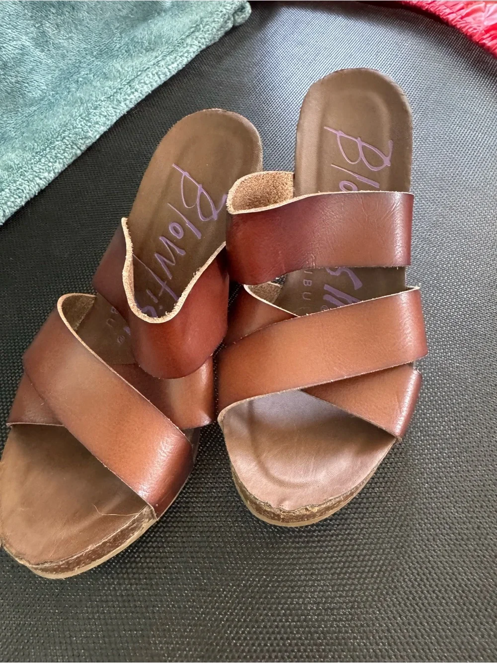 Women's Brown Crisscross Leather Wedge Sandals